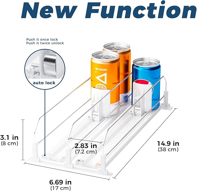 Puricon Drink Organizer for Fridge, Soda Can Organizer -2 Rows, White | Self-Pushing Spring-Loaded Drink Dispenser for Refrigerator, Holds Soda, Beer & Water Bottles Neatly in Rows - Image 4