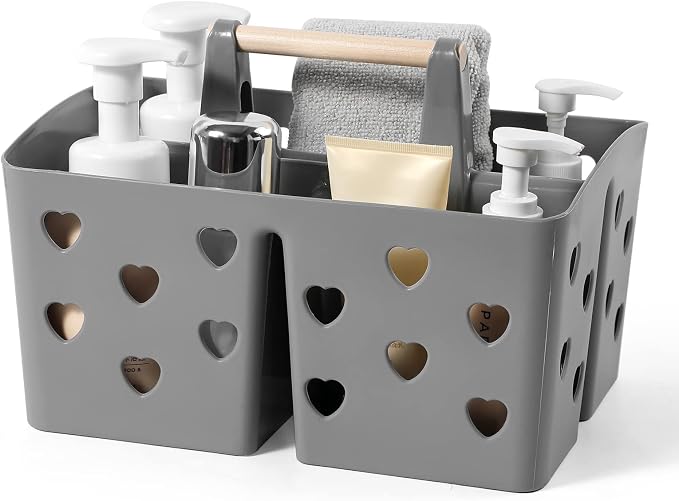 Portable Shower Caddy Plastic Shower Basket Organizer with Handle, Grey | Divided Bathroom Caddy Storage Cleanning Caddy Tote for College, Dorm Room, Kitchen by Anyoifax