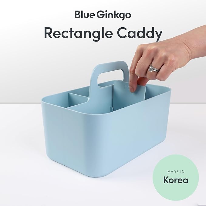BLUE GINKGO Stackable Organizer Caddy, Rectangle, Blue, Made in Korea | Portable. Adjustable. Home, Office & School Storage. - Image 2