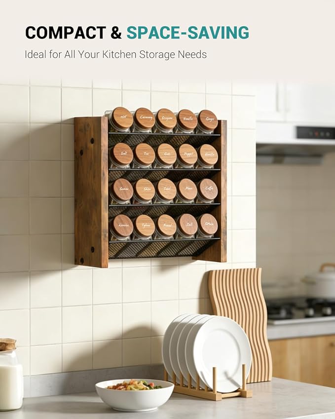 Spice Rack Organizer for Cabinet, Seasoning Organizer, No Jars Included | Holds 20 Standard 4 oz Jars, Fits Jars Under 1.8 in Wide, 4-Tier Kitchen Countertop Shelf, Wall Mount, 10.3" W x 10.3" H - Image 5