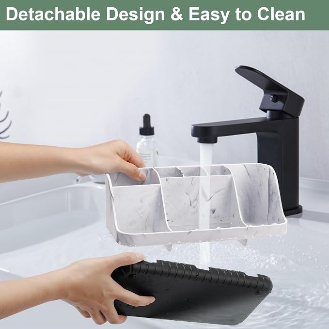 GFWARE Marble Bathroom Countertop Organizer - Detachable 7 Slots Kids Electric Toothbrush and Toothpaste Holde Drainage for Bathroom Accessories Organization Counter Vanity Storage, Black | Detachable 7 Slots Kid Electric Toothbrush and Toothpaste Hold... - Image 4