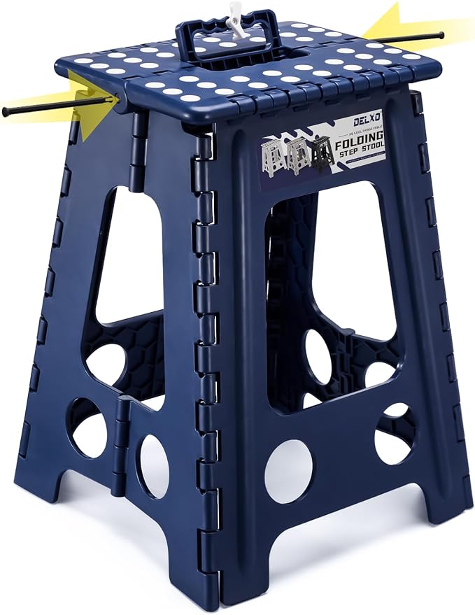 Delxo 17.5 Inch Folding Step Stool,Foldable Step Stool for Adults Blue | Step Stool with Safety Lock,Portable Collapsible Step Stool,Non-slip Folding Stools for Kitchen Bathroom Bedroom Garden 1PC by Delxo
