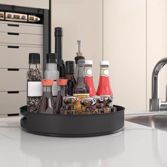 VAEHOLD Lazy Susan Stainless Steel Spice Rack Turntable for Pantry Cabinet - Decorative Trays Storage Containers Organizer for Kitchen Cabinet, Snacks, Bathroom (7 1/2 inches) (7 1/2'' Black) - Image 4