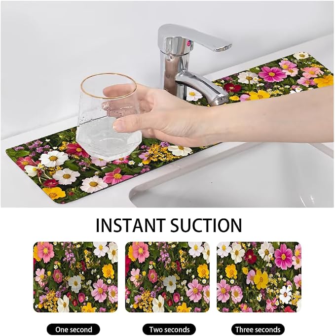 Bimkole 1 PCS Faucet Absorbent Mat, Kitchen Faucet Sink Splash Guard Wraparound Cloth Pads Drip Catcher for Sink Faucet for Kitchen Bathroom Faucet, Colorful Faucet Mat, 15 x 4 Inch Flower A8 - Image 6