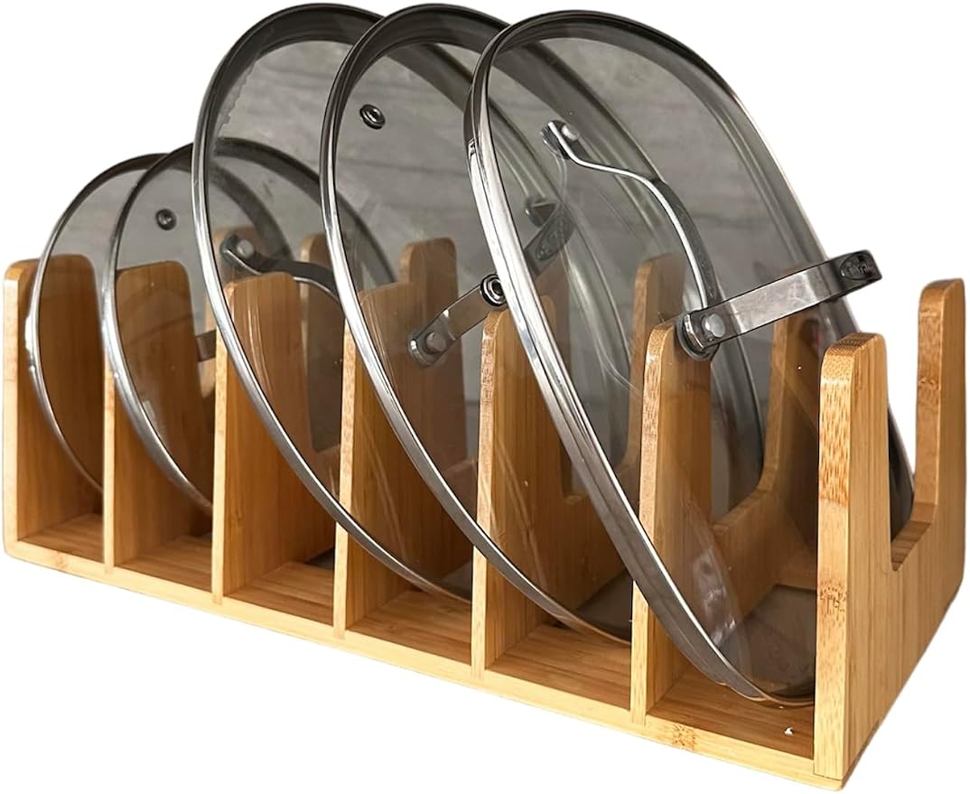 Kitchen Cabinet Organizer - Sturdy Bamboo Pot and Pan Organizer for Inside Cabinet - Multiuse Lid Organizer - Durable & Minimalist Kitchen Cabinet Organizer by PiporeabyKANDOHAUS