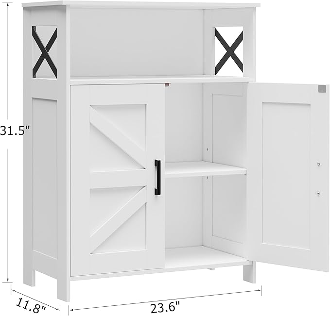 Homhedy Farmhouse Bathroom Storage Cabinet with Doors, Small Floor Cabinet | Toilet Paper Cabinet with Adjustable Shelf, Freestanding Storage Cabinet for Kitchen/Laundry/Living Room, 24"W, White - Image 3
