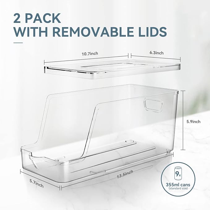 theaoo Soda Can Dispenser for Refrigerator with Lids, Stackable, 2 Pack | Clear Drink Organizer With Lids For Refrigerator Storage. Pantry Organizers And Storage For Fridge And Kitchen Cabinets - Image 5