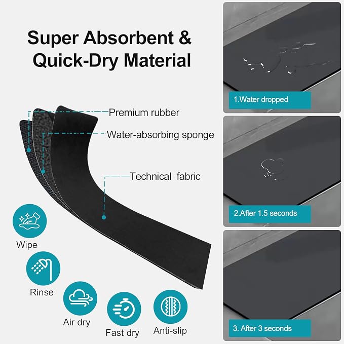 Customizable Kitchen Sink Faucet Mat: 30" Lx5.5 W Absorbent Splash Guard | 2PCS Non-slip Fabric Rubber Mat, Cut to Fit Oval Rectangle Square Faucet & 2,3,4 Holes Irregular Sink with Soap Dispenser - Image 5