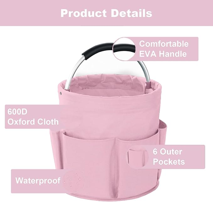 Cleaning Caddy with Handle, Cleaning Products Organiser, 17L Foldable Storage Basket, Cleaning Caddy Organiser, Portable Multi Cleaning Bucket Bag for Home, Garden (Pink) - Image 5