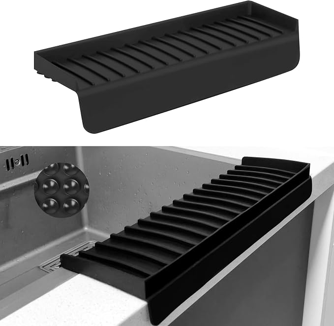 Silicone Sink Edge Protectors - Multifunction Accessories, Splash Guard & Draining Mat for Kitchen, Bathroom Sink, Steel, Granite, Quartz Countertops (Black, 4 * 14in) by Unknown