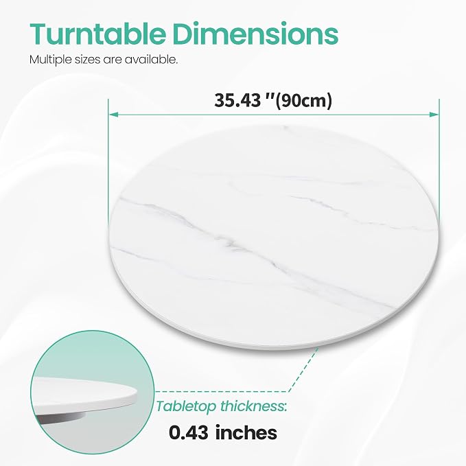 35.4" Lazy Susan Turntable – 360° Sinteredstone Silent Anti-Slip Turntable, Table Top Centerpiece for Kitchen, Pantry, Spice Rack, Refrigerator & Dining Table, White - Image 4