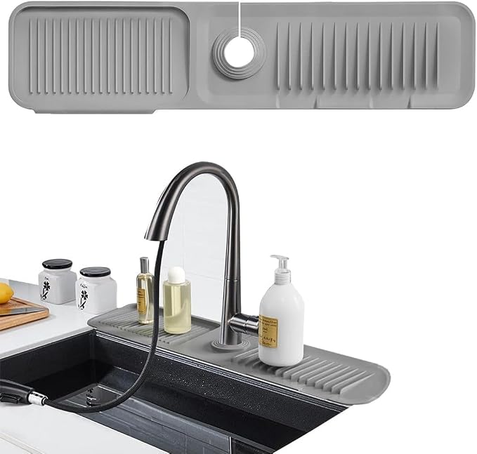 Silicone Faucet Mat Splash Guard, Drip Catcher Drain Tray for Kitchen Sink, Dark Gray, 18 x 4 Inch - Image 5
