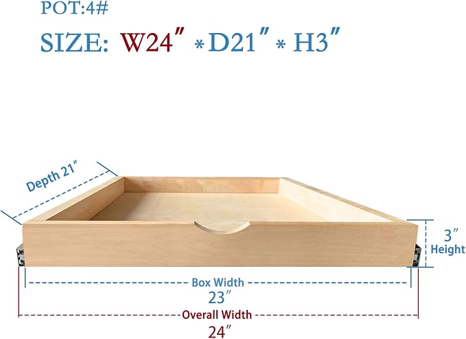 Kitchen Cabinet Organizer, Fully Assembled Drawer Wood Pull Out Tray Drawer Box Cabinet Slide Out Shelve, Wooden Pull-Out Shelf (W24''×D21''×H3'') - Image 2