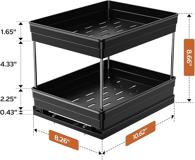 Mystozer Pull Out Spice Rack Organizer for Cabinet, Slide Out Spice Racks Organizer, Easy to Install Spice Cabinet Organizers, 8.26''Wx10.6''Dx8.7''H, 1 Pack-2 Tier(Black) - Image 5