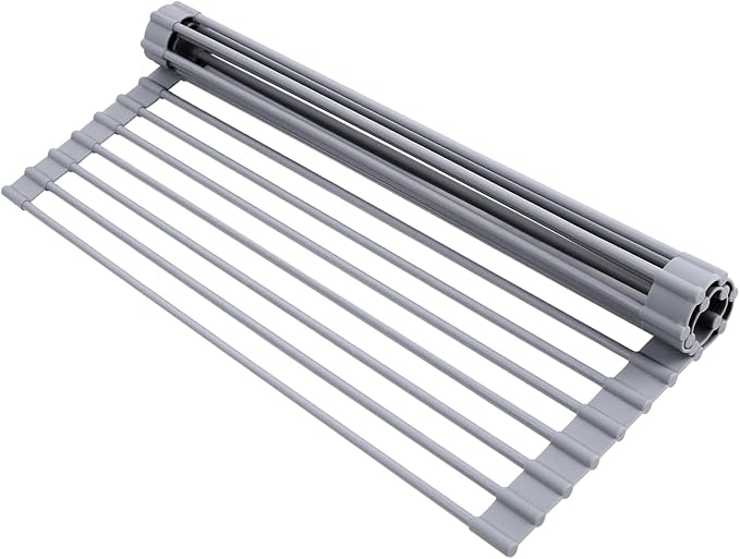 Ohuhu Roll Up Dish Drying Rack, Over The Sink Multipurpose Roll-Up Dish Racks, 16.5" W x 13" L Rolling Heat-Resistant Anti-Slip Silicone Coated Dish Drainer Portable Foldable for Kitchen Counter by Ohuhu