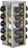 Kamenstein 20 Jar Heritage Revolving Countertop Spice Rack Organizer with Spices Included, FREE Spice Refills for 5 years, Brushed Stainless Steel with Black Caps by Kamenstein