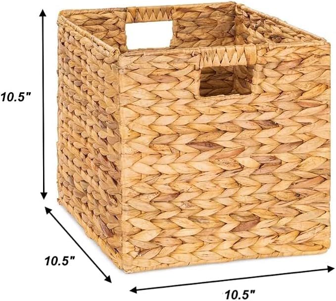 M4DECOR Storage Cube 10.5 x 10.5in, Wicker Storage Baskets for Shelves, Water Hyacinth Storage Baskets, Square Wicker Storage Basket (2 Packs 10.5in) - Image 2