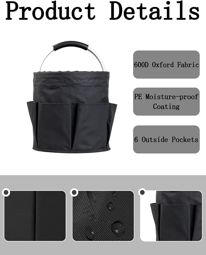 Cleaning Caddy with Handle, for Cleaning Supplies Organizer Bucket | Foldable Storage Tote with 6 Pockets,17L Large Capacity Basket for Household Organizer,Laundry Room,Bathroom & Home - Image 3