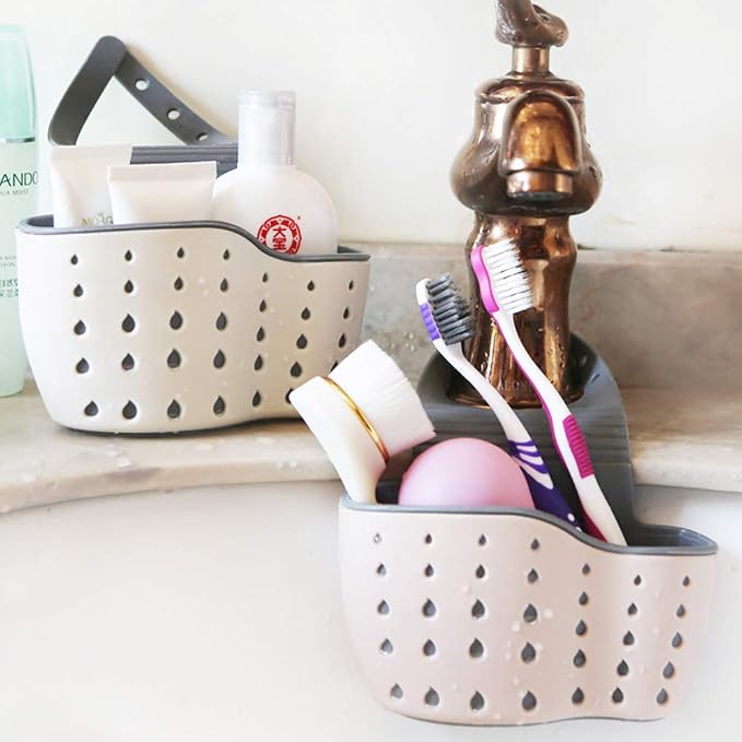 EC ELEGANTCHARM Kitchen Sink Caddy Sponge Holder Silicone Plastic Soap Holder Hanging Ajustable Strap Faucet Caddy with Drain Holes for Drying - Image 7