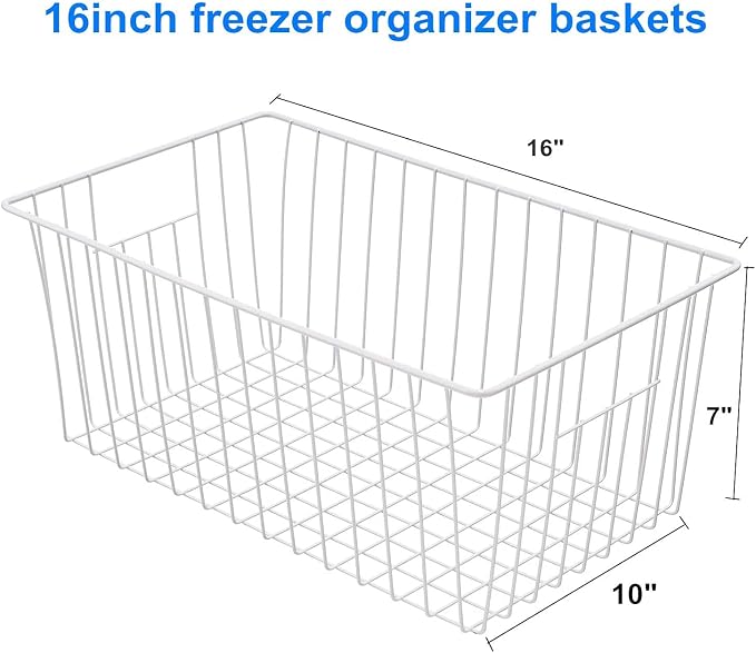 16inch Freezer Wire Storage Organizer Baskets, Household Refrigerator Bins with Built-in Handles for Cabinet, Pantry, Closet - Image 6