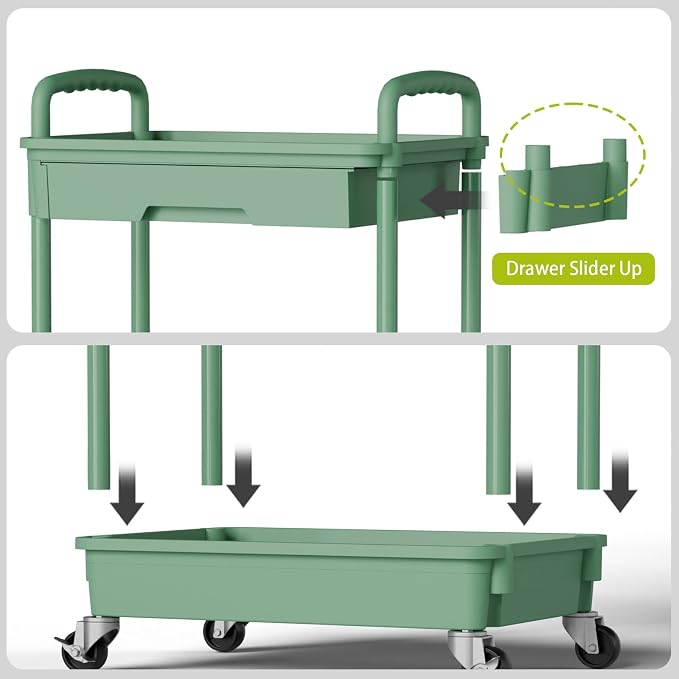 Sorgion 3 Tier Rolling Cart Organizer,Laundry Room Bathroom Organizers and Storage Office Shelves Mobile Shelving Unit Kitchen Trolley Cart with Wheels for Art,Craft,Diaper,Bedside,Snack(Green) - Image 5