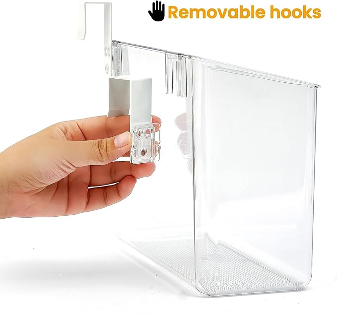 2 Pack Plastic Over Cabinet Door Organizer with Removable Hooks, Clear Hanging Baskets for Organizing Over the Cabinet Organizer Holder for Kitchen, Bathroom-Hang Outside or Inside Door-M - Image 4