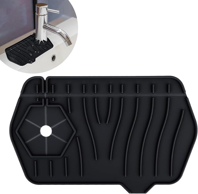 Silicone Sink Splash Guard Kitchen Splash Guard for Sink Splash Prevention Faucet Mat for Kitchen Sink Faucet Guard, Draining Mat Faucet Mat for Kitchen Sink Faucet Splash Guard（Black） by Unknown