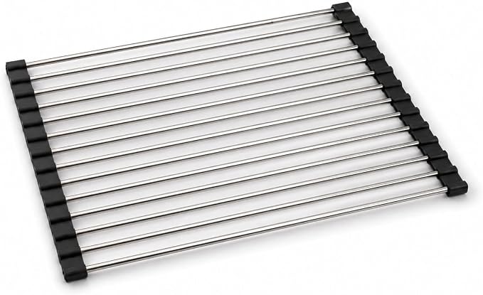 Over the Sink Roll Up Dish Drying Rack – Stainless Steel Collapsible Dish Drainer, Kitchen Sink Organizer for Counter & Sink, 17.7" x 15.7 by TMiTRebornMETALSTUDIO