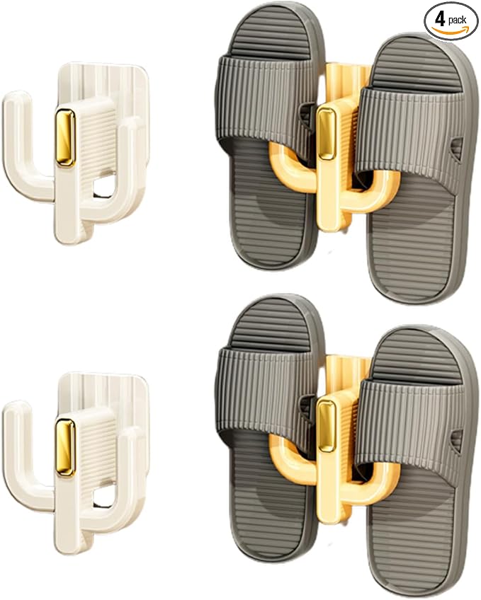 4 Pack Wall Mounted Shoe Rack - Multi-Use Hanging Organizer for Slippers, Hats, Towels & Keys, No-Drill Space-Saving Adhesive Storage for Home, Bathroom & RV, White & Yellow by HonestPriceQualityEssential