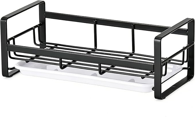 HULISEN Large Kitchen Sponge Holder, 304 Stainless Steel Sink Caddy, Black | Removable Drain Tray, Holds Sponges Soap Bottles Brushes, Countertop Storage, No Dispenser or Brush - Image 8