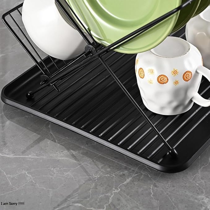 Black Foldable Double-Tier Dish Rack Large-Capacity Expandable Dish Rack, Rust-Proof Dish Rack, Draining Tray Suitable for Kitchen Worktops (Black) - Image 5