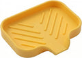 MicoYang Silicone Soap Dish with Drain Spout, Self-Draining Sink Organizer Tray for Bathroom and Kitchen, Sponges, Dispensers and Soap Holder, Non-Slip & Dishwasher Safe, Yellow (Compact, 4.9"×3.2") by MicoYang