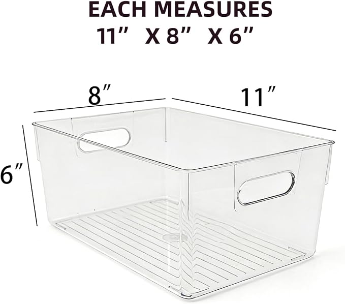 6 Pack Thick Clear Stackable Storage Bins, Cabinet Organizer, Plastiic Containers with Handle for Kitchens, Bathrooms and Fridge and Desktop - Image 7