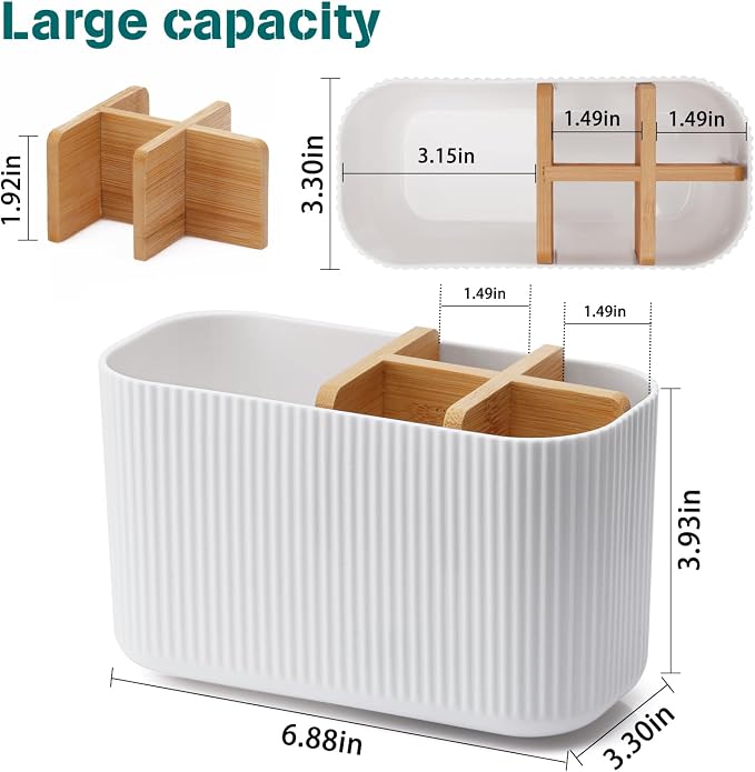 GFWARE White Toothbrush Holder, 5 Slots Bathroom Storage Organizer | Bamboo Toothbrush Holder, Kids Electric Toothbrush Holder and Toothpaste Storage for Bathroom Sink Organizer - Image 6