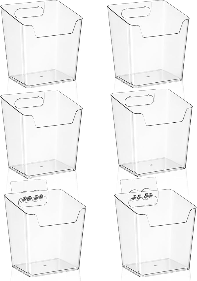 6 Pack Drink Packet Organizer, Clear Acrylic Cabinet Door Organizer Adhesive, Wall Mount Caddy Utensil Holder Floating Bin for Tea Bag Kcup Storage, Sewing Tools, Laundry Pods, Small Cleaning Supply by Hiopeak