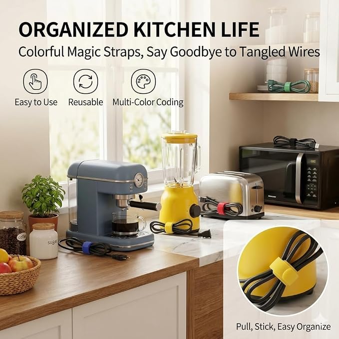 66 PCS Cord Organizer for Appliances Kit - Includes 6-Pack Appliance Cord Wrap & 60-Pack Multicolor Reusable Cable Ties - Universal Cord Organizer for Appliances, Home, Office & Kitchen - Image 7