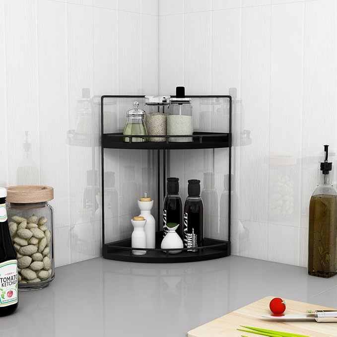 Dorhors Corner Bathroom Counter Organizer,Vanity Countertop Storage Shelf | 2-Tier Black Rack Holder for Skincare,Perfume,Makeup,Lotion,Wood Sink Tray Stand for Kitchen,Restroom,Dresser - Image 6