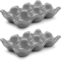 Flexzion Porcelain Egg Crate - 6-Egg Capacity Ceramic Egg Tray, Half Dozen Egg Holder for Fridge, Countertop Display - Gray Decorative Serving Dish and Storage Organizer, 2 Pack by Flexzion