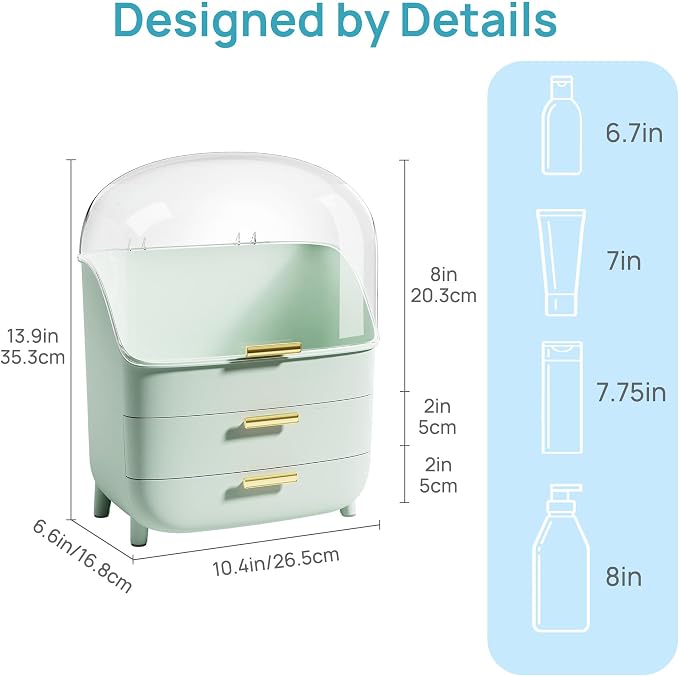 Vtopmart 3-Tier Skincare Makeup Organizer with Lid, Green - Image 4