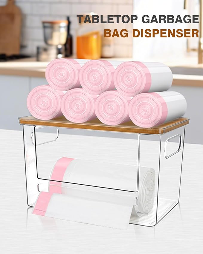 Trash Bag Dispenser 2 Pack - Under Sink Organizer, Plastic Bag Holder | Stackable Acrylic Garbage Bag Storage with Bamboo Lid for Kitchen Cabinet, 13/30/33 Gallon Grocery Bag Dispenser - Image 9