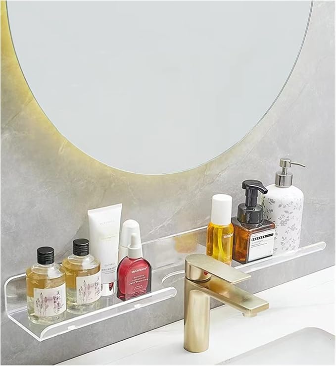 ROYALITA 17 Inch Acrylic Bathroom Shelf Organizer Over The Faucet | Bathroom Sink Rack Over The Sink Shelf, Countertop Organizer Kitchen Above Faucet, Clear by ROYALITA