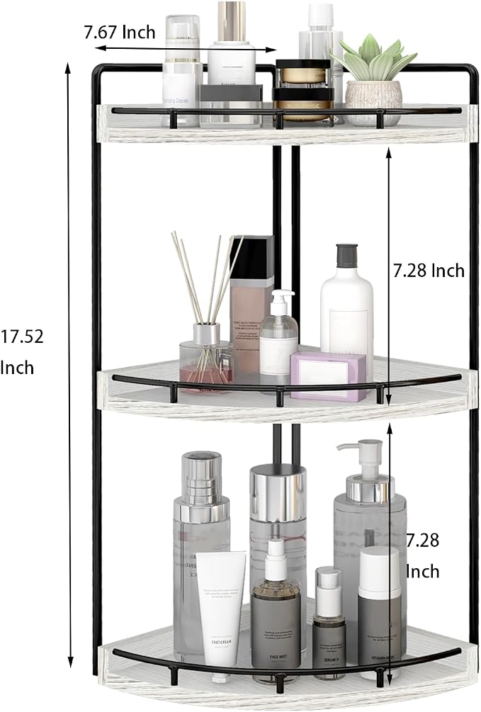 Dorhors Corner Bathroom Organizer Countertop,Vanity Counter Storage Shelf | 3 Tier Rustic White Stand Rack Holder for Kitchen,Dresser,Restroom,Wood Bathroom Sink Tray for Makeup,Perfume,Skincare,Lotion - Image 3