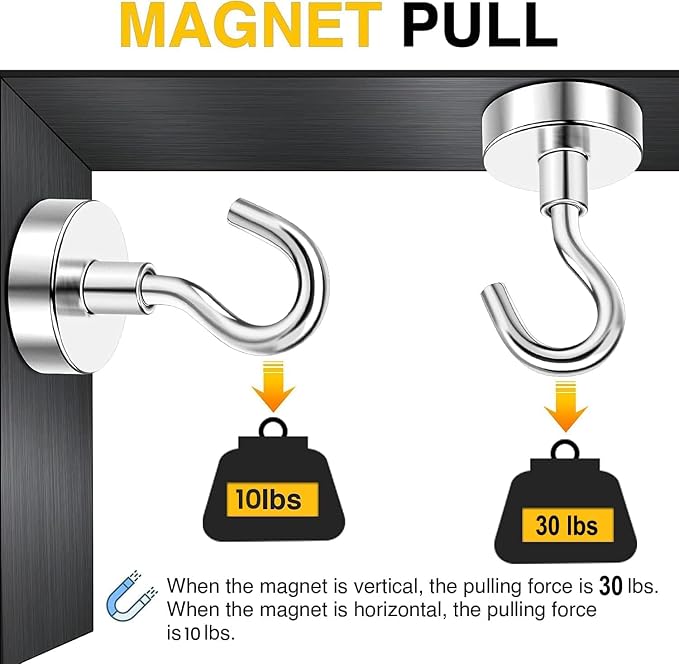 DIYMAG Magnetic Hooks 15pcs 30lbs Cruise Essentials 2026 Magnet Hook | Neodymium Heavy Duty Strong Magnets Hanging Ship Cabins Refrigerator Fridge Classroom Beach Vacation Kitchen Grills Home Tool - Image 7