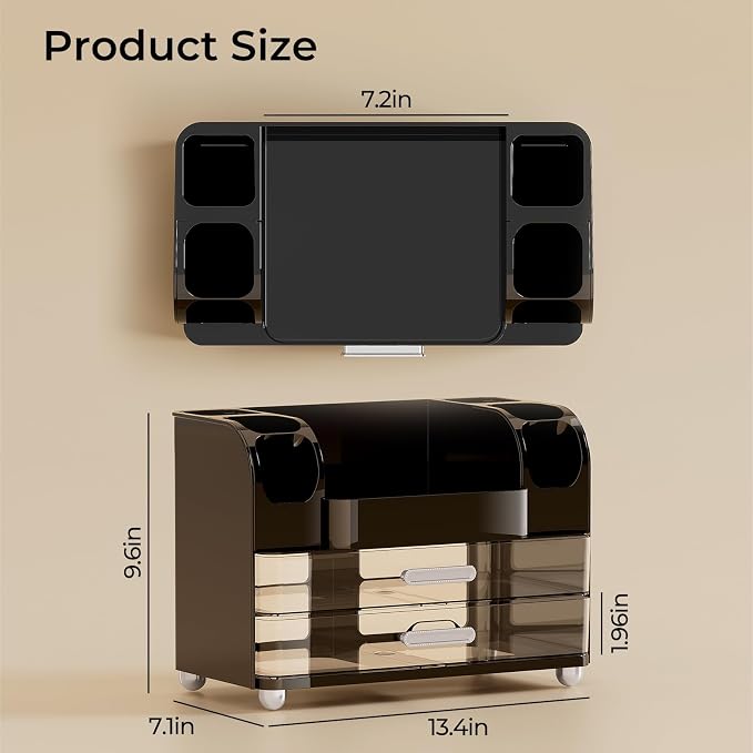 UFORU Makeup Organizer Countertop with 2 Large Drawers for Vanity Bathroom | Brush Holder, Large Capacity, Thickened Plastic, Compact Footprint, Space-Saving Design, Easy Clean, Ideal for Dorm Rooms - Image 4