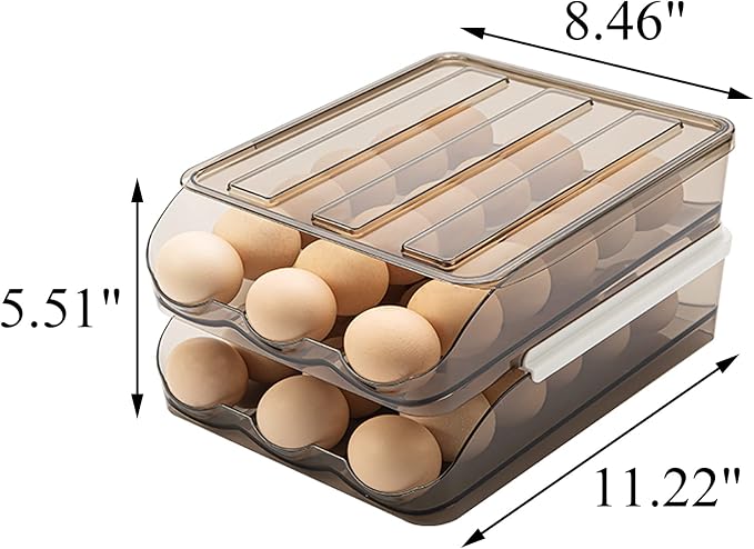 Egg Holder for Refrigerator Auto Scrolling Organizer Plastic Stackable Storage Container Reusable Clear Tray Box Basket Bin Lid Drawer Carrier Keeper(2 Layer) - Image 7