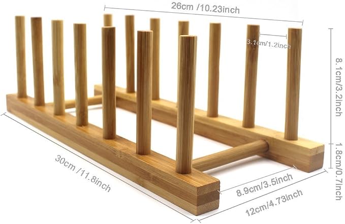 INNERNEED Bamboo Wooden Dish Rack, Vertical Plate & Lid Organizer | for Kitchen Cabinet or Countertop, Drying Stand for Dishes, Cutting Boards - Image 5