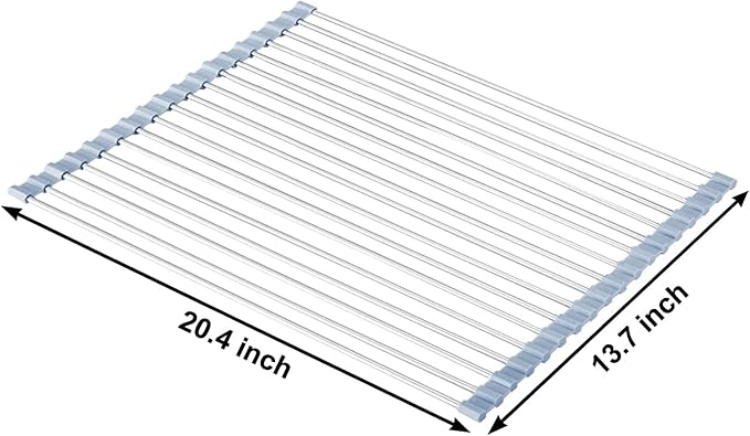 Over The Sink Dish Drying Rack, Roll Up Dish Drying Rack Kitchen Dish Rack Stainless Steel Sink Drying Rack, Foldable Dish Drainer, Gray (20.4''x13.7'') - Image 2