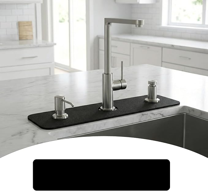 Customizable Kitchen Sink Faucet Mat: 24" Lx5.5 W Absorbent Splash Guard | Non-slip Fabric Rubber Mat, Cut to Fit Oval Rectangle Square Faucet & 2,3,4 Holes Irregular Sink with Soap Dispenser Air Gap by EazziSwitch