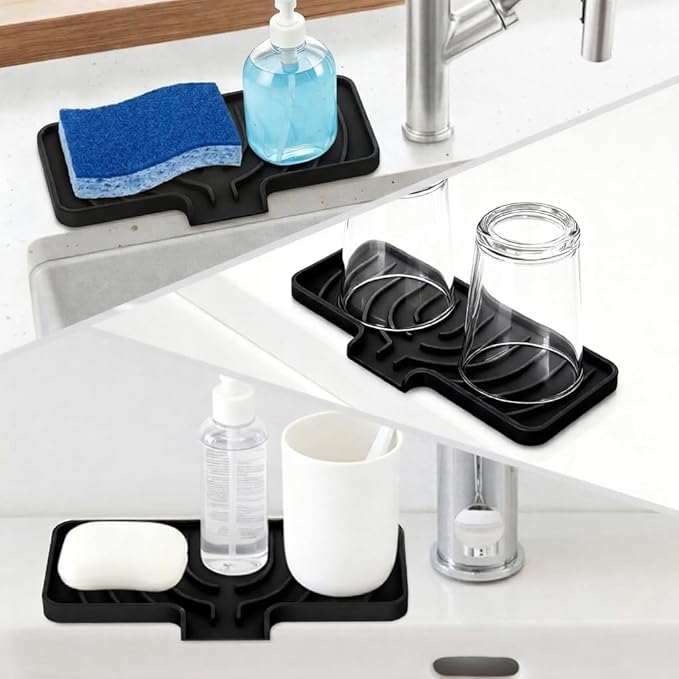 GUUKIN Sponge Holder for Kitchen Sink, Sink Caddy and Soap Tray | 10x4 inch Kitchen Sink Organizer | Compatible with Scrub Daddy, Kitchen Sink Accessories (Black) - Image 6