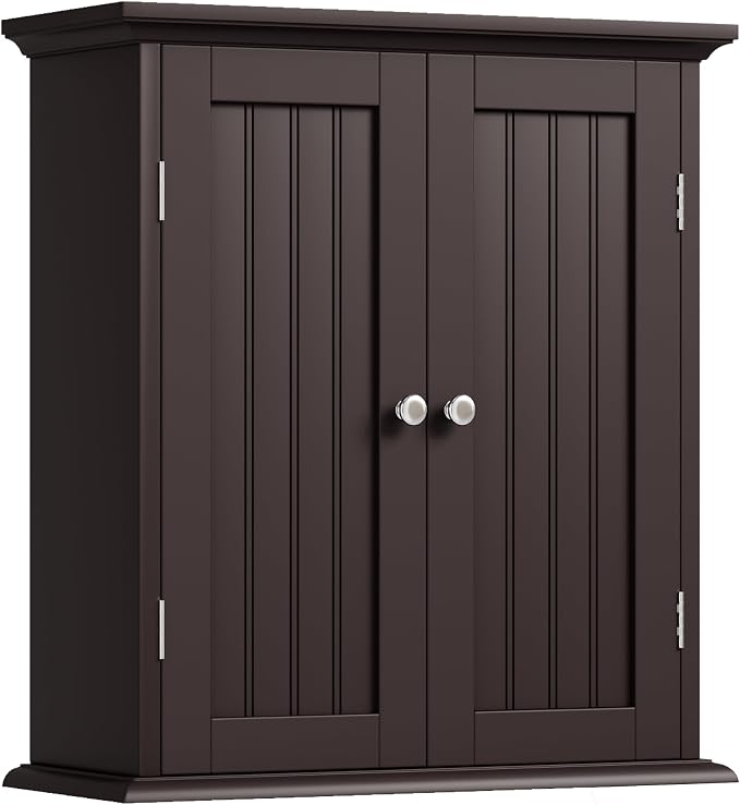 ChooChoo Bathroom Wall Cabinet with 2 Doors, Over The Toilet | 8.8"D x 21.1"W x 24"H, Medicine Cabinet, Adjustable Shelves, Cupboard, Espresso by ChooChoo